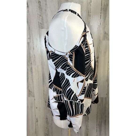 Chico’s Size 1 (US M) Off-Shoulder Long-Sleeve Top Black White Leaf - Picture 6 of 9